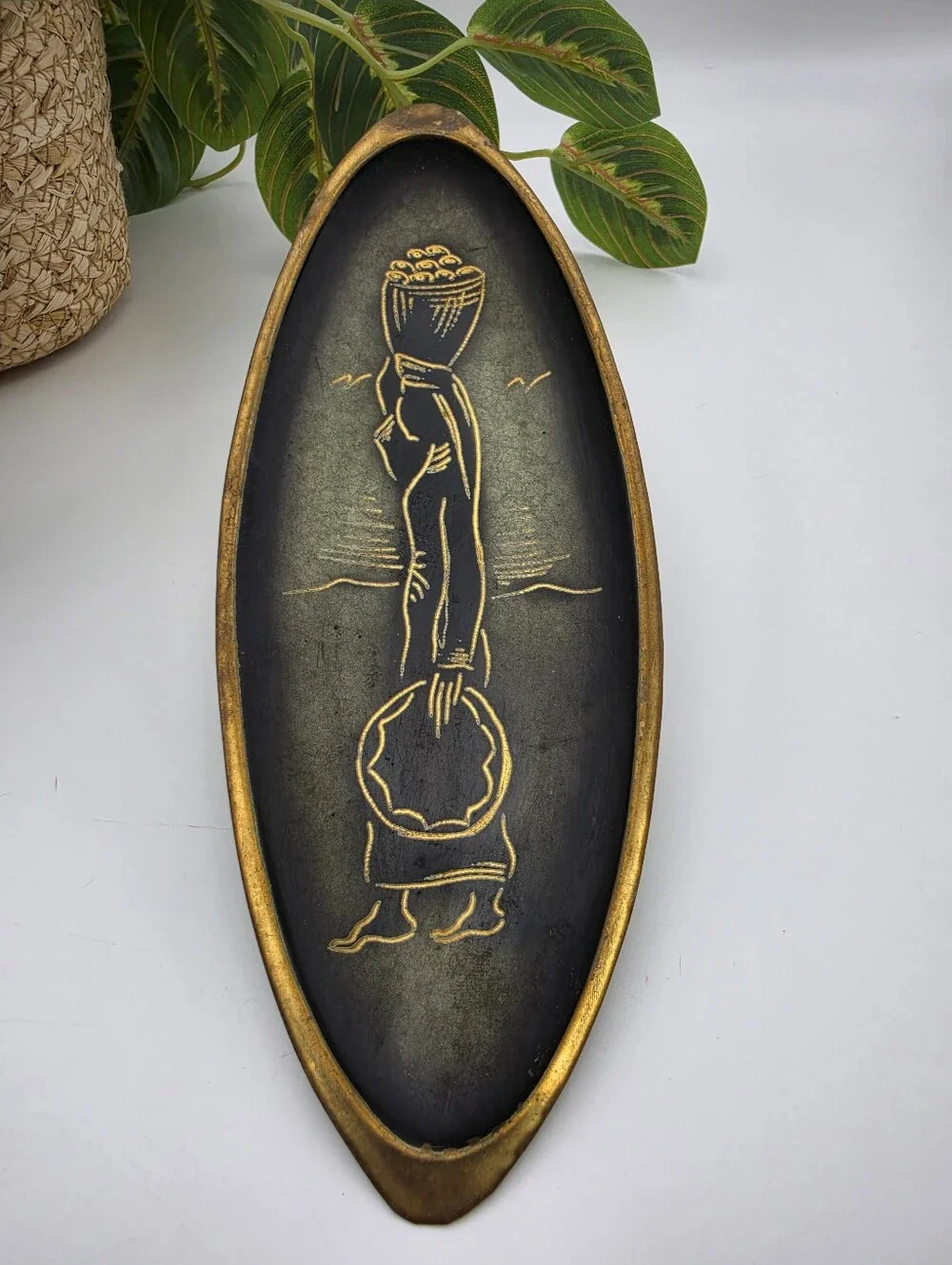 VTG A.N. Oppenheim Israel Black Burnished Brass Wall Plaque Tray 3